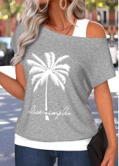 Grey Tummy Coverage Tropical Plants Print T Shirt | thumb picture 