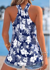 Navy Tummy Coverage Floral Print Sleeveless Halter Tank Top | thumb picture 