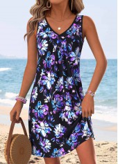 Multi Color Tummy Coverage Floral Print Short Sleeveless Dress