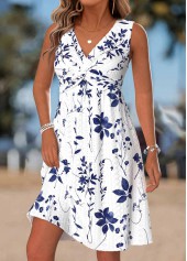White Tummy Coverage Leaf Print Short Sleeveless Dress | thumb picture 