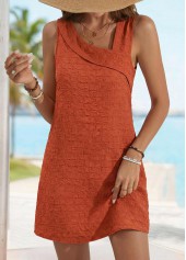 Orange Short Tummy Coverage Sleeveless Asymmetrical Neck Dress