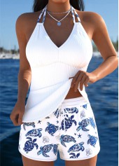Tummy Coverage Mid Waisted Marine Life Print Tankini Set