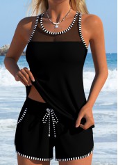 Tummy Coverage Mid Waisted Striped Black Tankini Set | thumb picture 