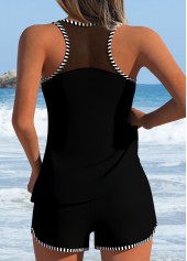 Tummy Coverage Mid Waisted Striped Black Tankini Set | thumb picture 
