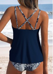Tummy Coverage Mid Waisted Tribal Print Navy Tankini Set | thumb picture 