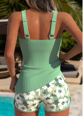 Tummy Coverage Mid Waisted Floral Print Tankini Set | thumb picture 