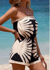 Tummy Coverage Leaf Print Black One Piece Swimwear | thumb picture 