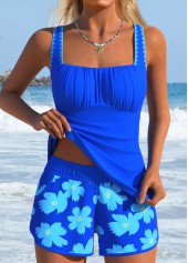 Royal Blue Mid Waisted Floral Print Tankini Set