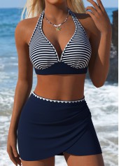 Pull On Mid Waisted Striped Navy Bikini Set