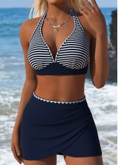 Pull On Mid Waisted Striped Navy Bikini Set | thumb picture 