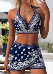 Pull On Mid Waisted Paisley Print Navy Bikini Set
