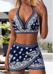 Pull On Mid Waisted Paisley Print Navy Bikini Set | thumb picture 