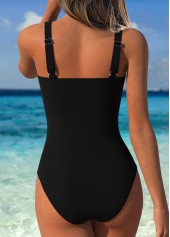 Tummy Coverage Tropical Plants Print Black One Piece Swimwear | thumb picture 