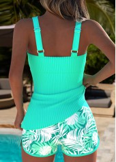 Mint Green Mid Waisted Tropical Plants Print Tankini Set | thumb picture 