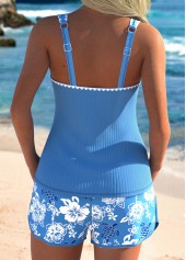 Tummy Coverage Mid Waisted Floral Print Blue Tankini Set | thumb picture 