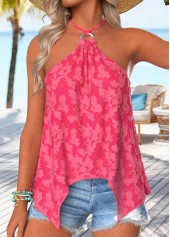 Hot Pink Handkerchief Hem Strappy Halter Camisole Top