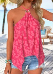 Hot Pink Handkerchief Hem Strappy Halter Camisole Top | thumb picture 