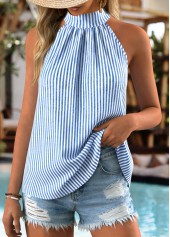 Blue Bowknot Striped Strappy Tie Collar Camisole Top | thumb picture 