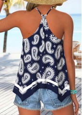 Navy Paisley Print Handkerchief Hem Strappy Halter Camisole Top | thumb picture 