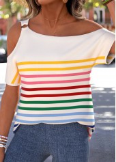 Multi Color Side Vents Striped Short Sleeve T Shirt