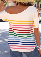 Multi Color Side Vents Striped Short Sleeve T Shirt | thumb picture 