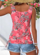 Coral Button Floral Print Sleeveless Square Neck Tank Top | thumb picture 