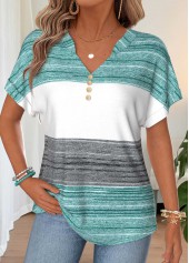 Mint Green Tummy Coverage Striped Short Sleeve T Shirt