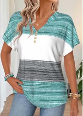 Mint Green Tummy Coverage Striped Short Sleeve T Shirt | thumb picture 