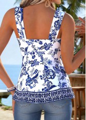 Blue Tribal Print Peplum Strappy Heart Collar Tank Top | thumb picture 