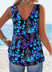Cyan Leaf Print Tummy Coverage Strappy Tank Top | thumb picture 