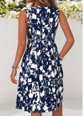 Navy Tummy Coverage Floral Print Short Sleeveless Dress | thumb picture 