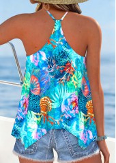 Sky Blue Animal Print Tummy Coverage Strappy Camisole Top | thumb picture 