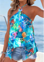 Sky Blue Animal Print Tummy Coverage Strappy Camisole Top | thumb picture 