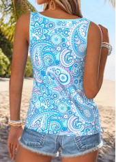 Blue Curved Hem Paisley Print Strappy Camisole Top | thumb picture 