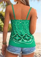 Green Geometric Print Curved Hem Strappy Camisole Top | thumb picture 