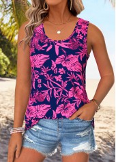 Hot Pink Patchwork Floral Print Sleeveless Tank Top | thumb picture 