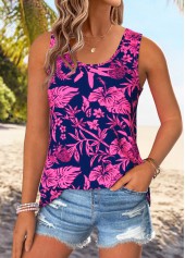Hot Pink Patchwork Floral Print Sleeveless Tank Top | thumb picture 