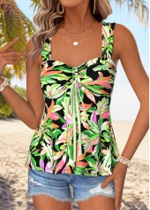 Multi Color Floral Print Peplum Strappy Tank Top