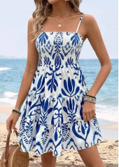 White Tummy Coverage Tribal Print Short Strappy Dress