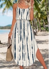 Beige Tummy Coverage Tie Dye Print Strappy Dress | thumb picture 