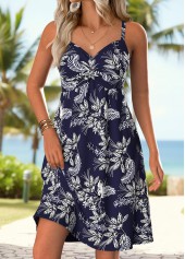 Navy Tummy Coverage Floral Print Short Strappy Bandeau Dress
