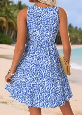 Blue Tummy Coverage Ditsy Floral Print Short Sleeveless Dress | thumb picture 