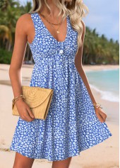 Blue Tummy Coverage Ditsy Floral Print Short Sleeveless Dress | thumb picture 