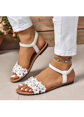 White Floral Round Toe Falt Sandals