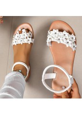 White Floral Round Toe Falt Sandals | thumb picture 
