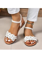 White Floral Round Toe Falt Sandals | thumb picture 