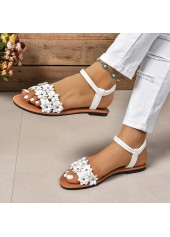 White Floral Round Toe Falt Sandals | thumb picture 