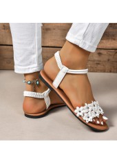 White Floral Round Toe Falt Sandals | thumb picture 