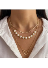 Golden Heart Metal Pearl Layered Design Necklace