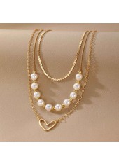 Golden Heart Metal Pearl Layered Design Necklace | thumb picture 